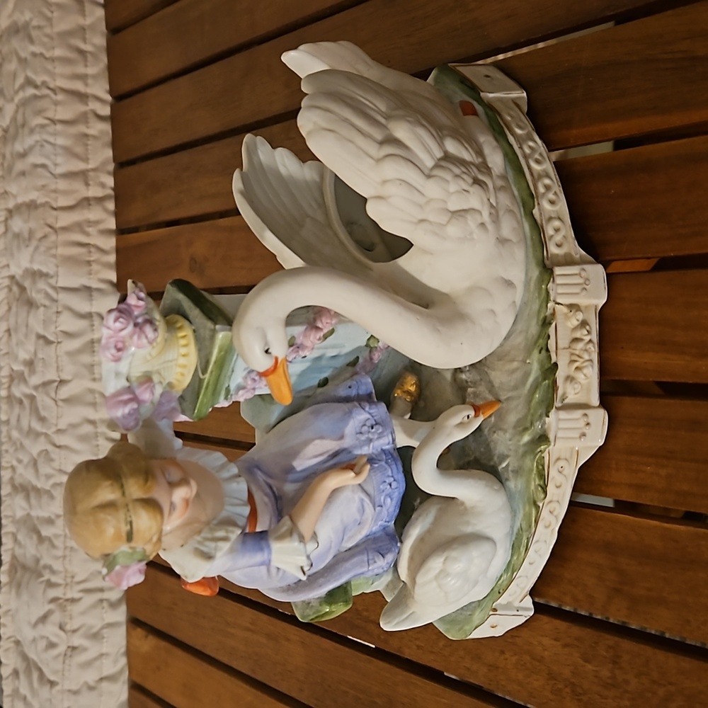 Vintage Ceramic Little Girl with Swans